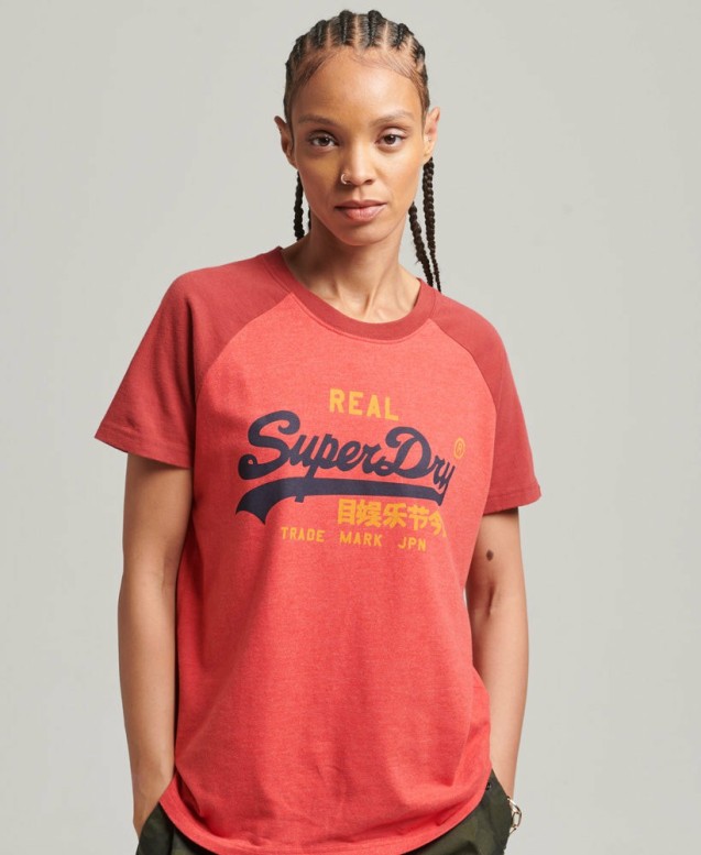 Women Superdry Tops | Vintage Logo Heritage T-Shirt - Papaya Red Marl/Brick  Red · Edithelva